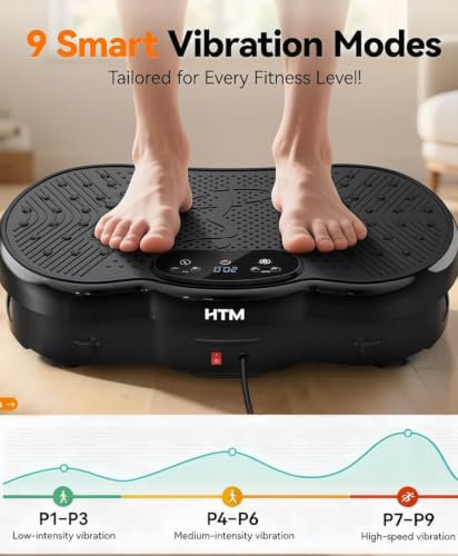 HTM Black Vibration Plate Exercise Machine with 9 Modes & 120 Speeds for Home Fitness