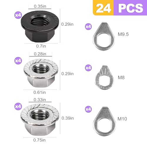 24-Piece Bike Axle Nut and Washer Kit - Universal Fit for Mountain & Road Bikes