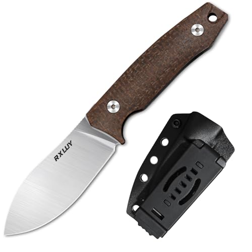 RXLUY Brown Fixed Blade Knife with Kydex Sheath, 2.95" N690Co Steel, Ergonomic Handle