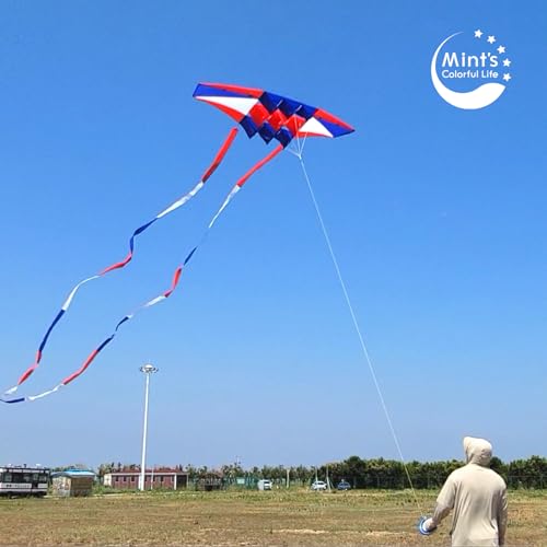 Mint's Colorful Life Red, White & Blue Large Kite for Adults & Teens, 98-inch Easy Fly with Long Tails