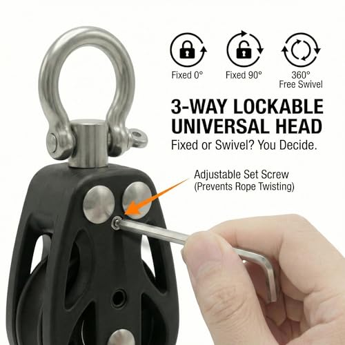 35mm Marine Pulley Block with Swivel Shackle - 2-Pack