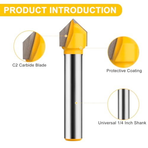 90 Degree V Groove Router Bit Set 1/4 Inch Shank, CNC Engraving V Grooving Bit Cutter for Woodworking Carving, Cutting Diameter: 1/4", 5/16", 3/8", 1/2"
