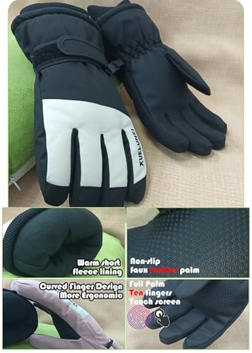 Kids Waterproof Winter Ski Gloves - Black, 9.8x4.3in