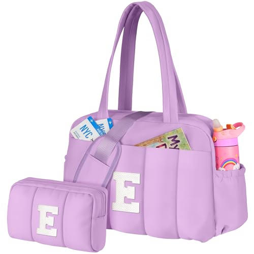 Vogewood Purple Girl Initial Gym Duffle Bag with Cosmetic Pouch - Carry-On Travel Bag for Kids