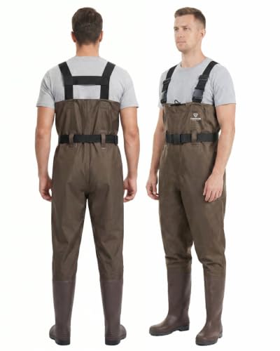 FISHINGSIR Waterproof Chest Waders for Men & Women with Boots - Brown, M10/W12