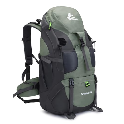 Bseash 50L Hiking Backpack with Shoe Compartment - Water-Resistant Lightweight Outdoor Daypack, Army Green