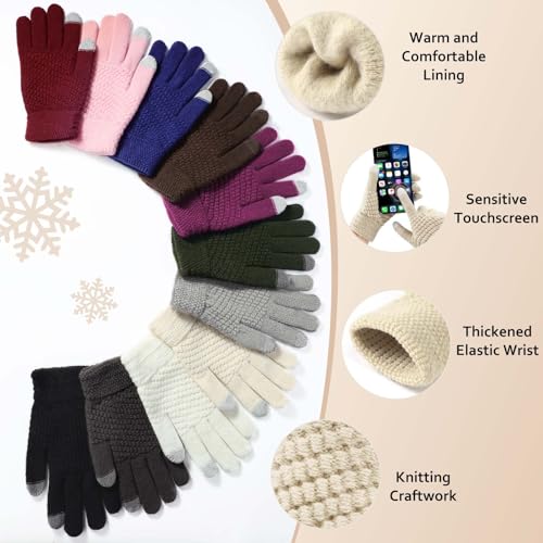 Thick Knit Winter Beanie Hat Scarf Gloves Set - Beige