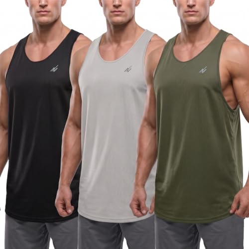 XX-Large Men’s Breathable Mesh Tank Top Y-Back Workout Shirt - Black/Light Grey/Army Green