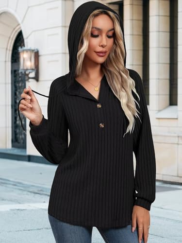Women's V Neck Drawstring Hoodie - Loose Fit Pullover Sweatshirt