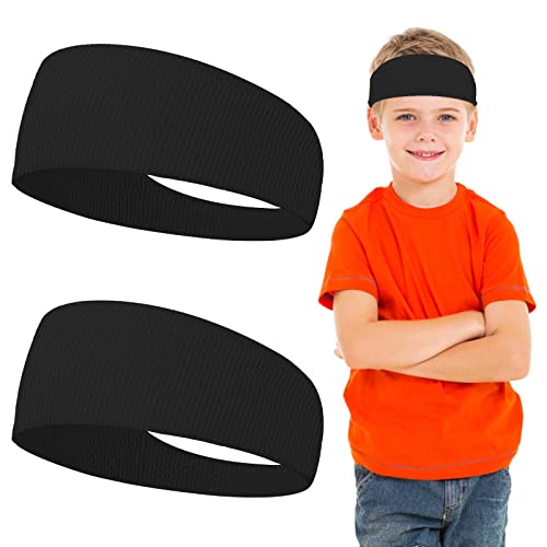 Athletic Sports Headbands for Kids - Sweat-Absorbing Running Gear - 2 Black