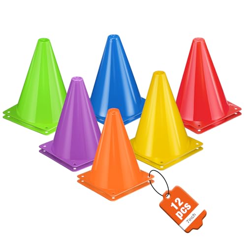 7-Inch Soccer Cones - 12 Pack Durable Training Cones for Sports