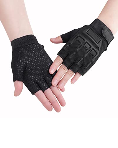 Kids Half Finger Sports Gloves - Black Thick, Non-Slip Gel Grip