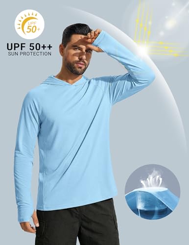 COOFANDY Men's UPF 50+ Lightweight Hooded Rash Guard Shirt - Sky Blue Large