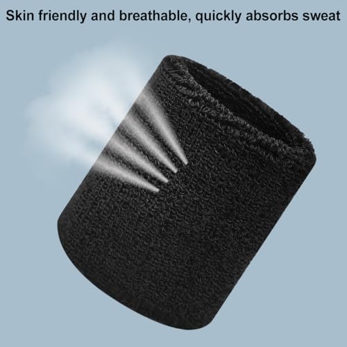 Wrist Sweat Bands - 6 Pack Elastic 3.15" Black for Sports