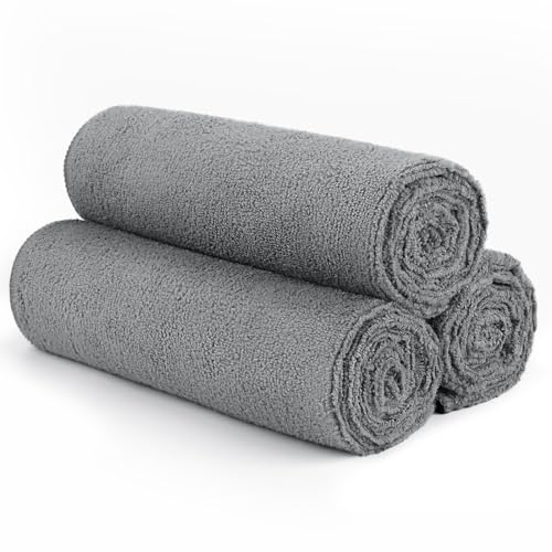 Highly Absorbent Microfiber Gym Towels - 3 Pack, 16 x 27 Inch, Grey