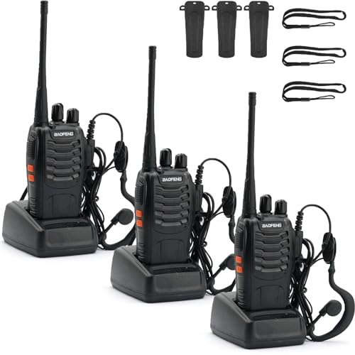 BAOFENG BF-888S Long Range Walkie Talkies 3 Pack with Earpieces for Adults