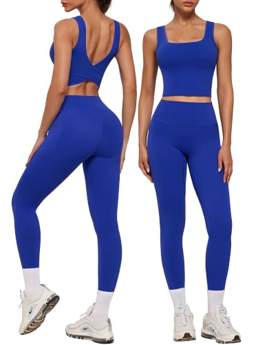 SUUKSESS Crossover Back Womens Workout Set - Medium Sapphire, Yoga & Pilates