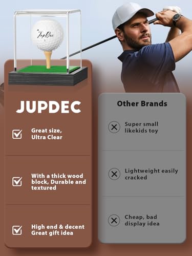JupDec Black Golf Ball Display Case - Acrylic & Wood Stand, Single Ball Storage