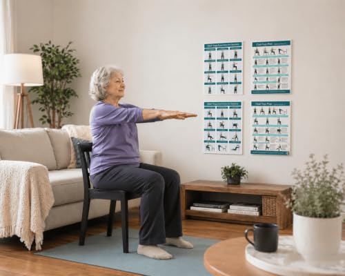 Chair Yoga Posters for Seniors - Set of 4 Gentle Seated Poses