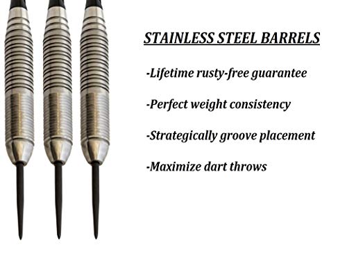 SHOT TAKER CO. 22g Black Skull Steel Tip Darts Set - Professional 6pc with Shafts, Flights & Sharpener