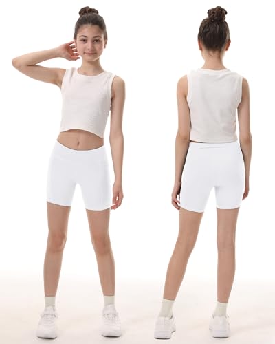 Youth Compression Shorts with Pockets - 5" White