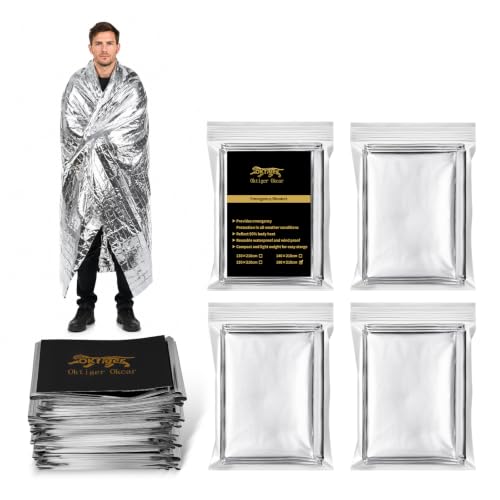 Emergency Thermal Mylar Rescue Blankets - 4 Pack, 83'' x 63''
