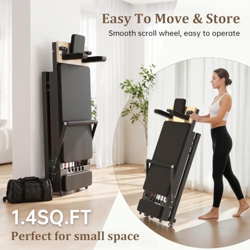 Foldable Pilates Reformer Machine - Compact & Silent - Black - 77"