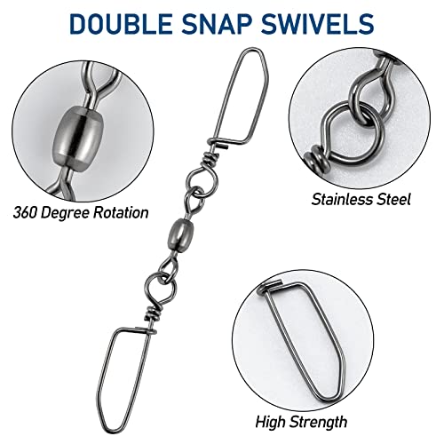 Dr.Fish 20 Pack #4/0*6 Saltwater Stainless Steel Double Snap Swivels - 220LB