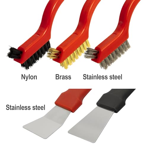 Generic 5Pcs Wire Brush and Scraper Set, Stainless Steel, Brass, Nylon Bristles, 3 Large Brushes, 2 Scrapers, Effortless Handling, Versatile Cleaning, Rust, Paint, Grease Removal