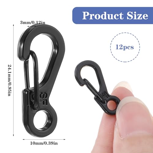 12 Pcs Mini Carabiner Clips - Black Metal Key Chain Hooks