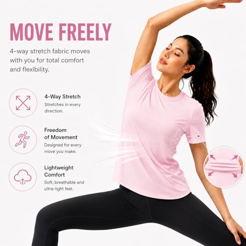Seamless Short Sleeve Athletic Workout Shirt - Breathable Gym Top - Pink