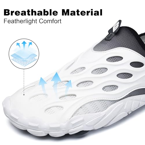 ZOOFLEX Water Shoes for Women and Men, Wide Fit, Quick Dry Aqua Footwear for Outdoor Sports - White, 10 Women / 8 Men