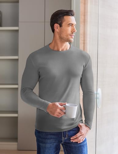 Mens Long Sleeve Thermal Undershirt - Midweight Fleece Base Layer - Grey 3XS