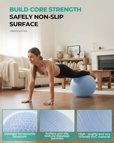 Yoga Ball - Extra Thick Anti-Burst Exercise Ball, Grayish Blue, L (26in/65cm)