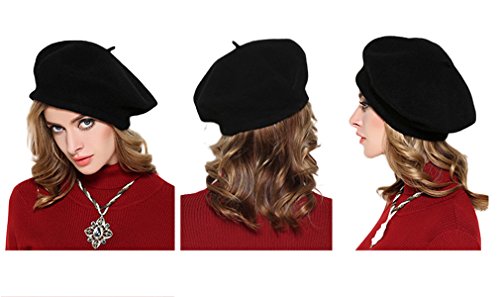 Wool French Beret Hat for Women & Men - Black Color