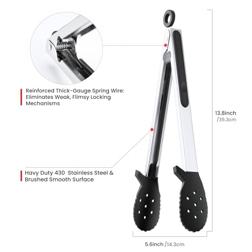 12" Silicone Cooking Tongs - 600°F Heat Resistant - Biscuit Head