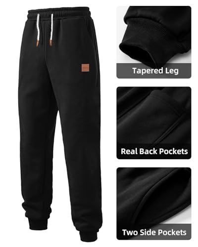 A WATERWANG Men's Black Heavyweight Fleece Sweatpants Medium - Tapered Joggers for Workout