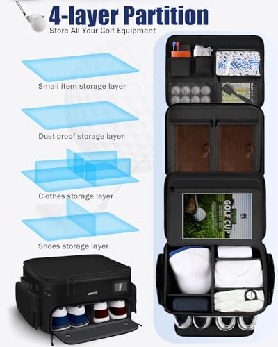 LOINTET Waterproof Golf Trunk Organizer with Ventilated Shoe Compartments - Black