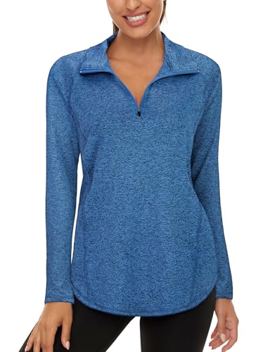 LURANEE Women's UPF 50+ Long Sleeve 1/4 Zip Athletic Pullover - XX-Large Dark Blue