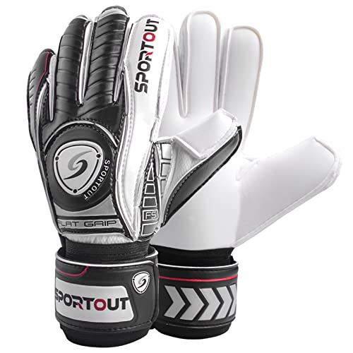 Sportout Kids-Adult Soccer Goalkeeper Gloves Fingersave, 4mm Latex, Black, Size 8