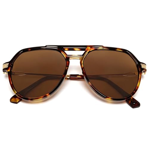 Aviator Sunglasses for Men & Women - UV400 Retro Shades - Tortoise Brown