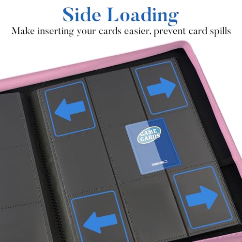 9 Pocket Trading Card Binder Album - Sturdy Zip Holder for 360 Cards, Pink