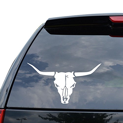 Longhorn Cow Skull Decal Sticker - 5 Inch Wide - Gloss White
