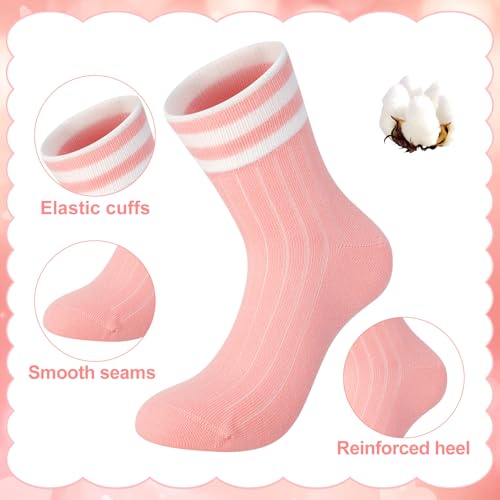 Girls Athletic Crew Socks - Pink White Yellow, Ages 10-14