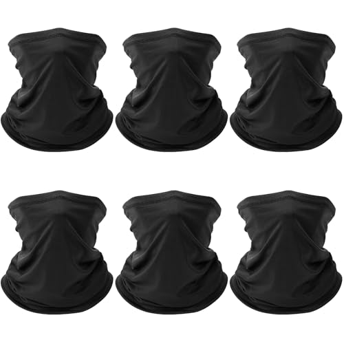 Neck Gaiter 6 Pack - Cooling UV Dust Mask - Black