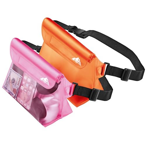 HEETA Waterproof Fanny Pack Dry Bag for Phone & Valuables - Orange & Pink, 2 Pack