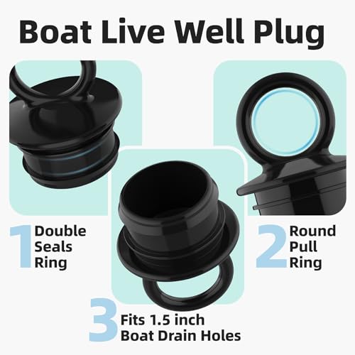 Boat Drain Plug - PVC Push-in Livewell Plug, 2 Pack for 1-1/2" Thru-Hull