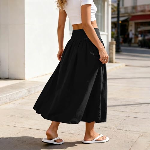 Women's High Waist Bubble Midi Skirt - Black, Small