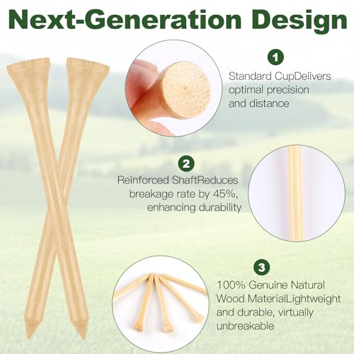150PCS Biodegradable Bamboo Golf Tees - 2 3/4 Inch