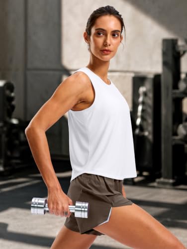 SANTINY Cropped Racerback Workout Tank Top - Medium White Athletic Top